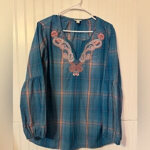 Cato  Plaid Blouse with Embroidered Details Sz 18/20w